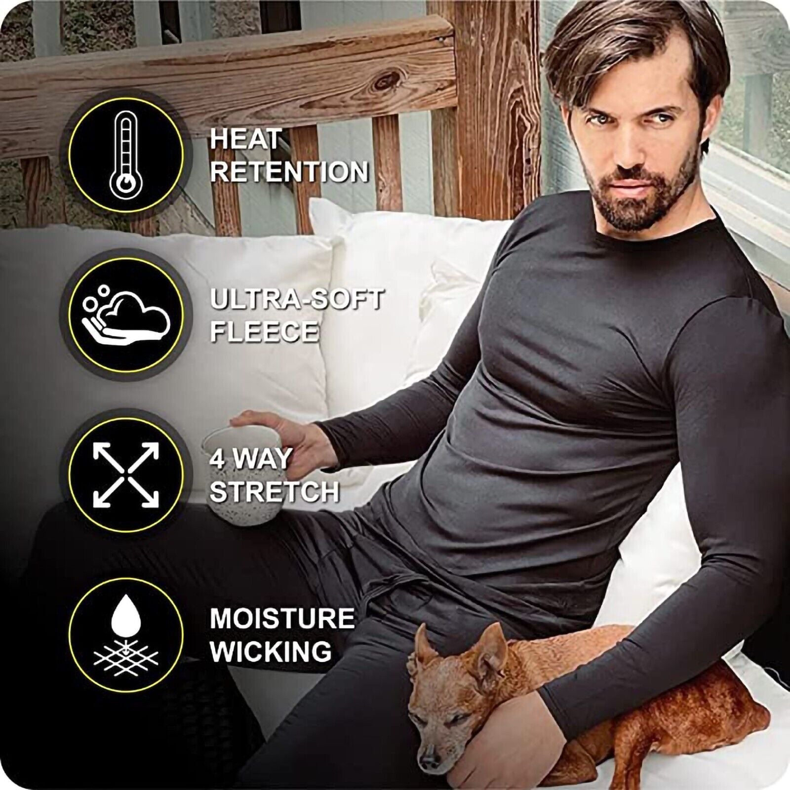 Men Winter Fleece Lined 100% Cotton Thermal Long Johns Top Bottom Underwear Set