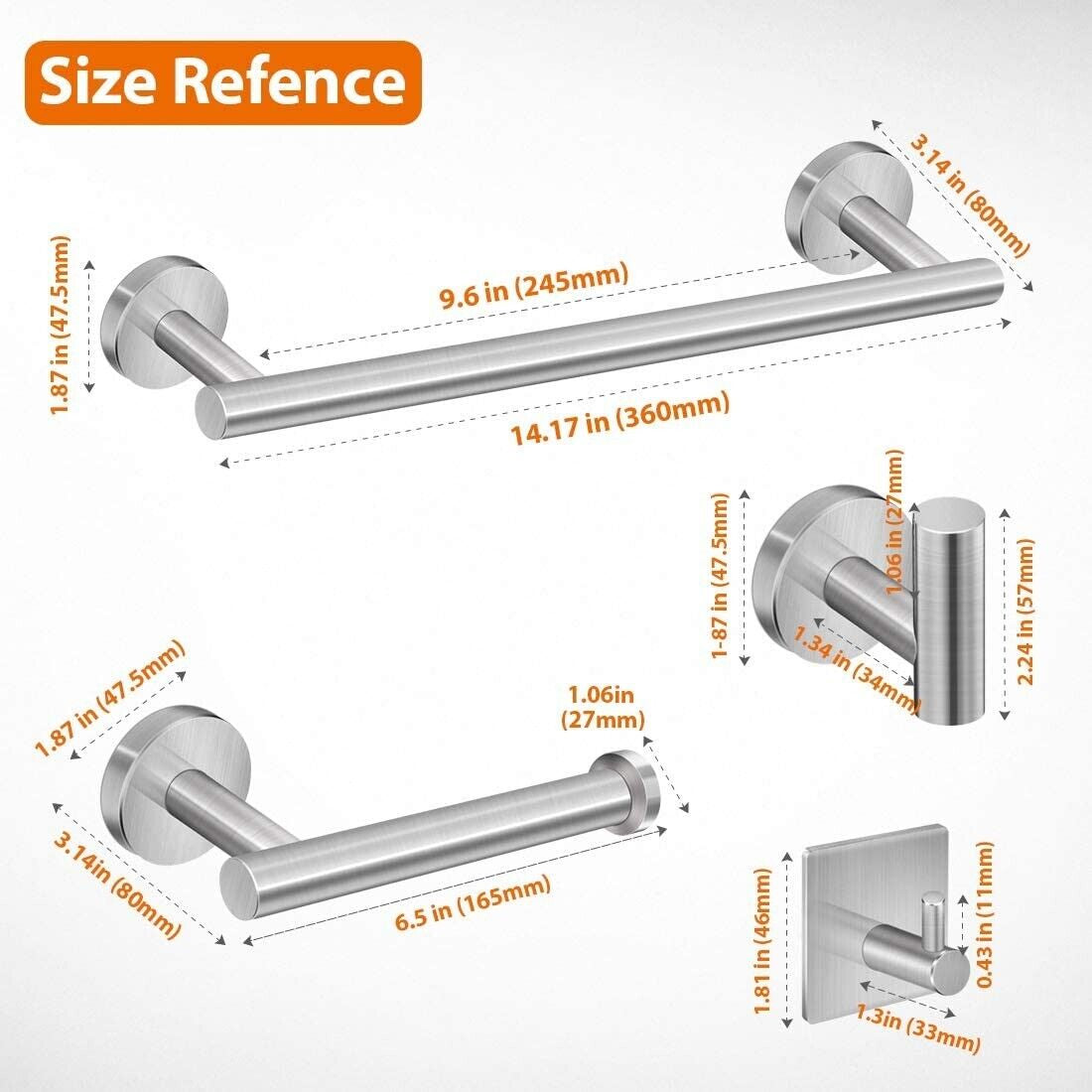 6 PCS Bathroom Hardware Set Matte Towel Bar Stainless Steel Towel Rack Set
