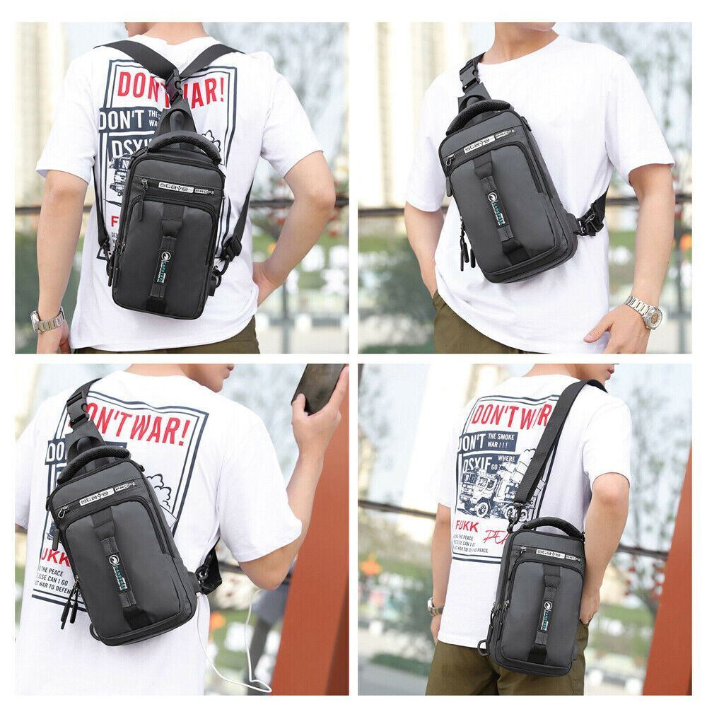 Crossbody Bag Anti-Theft Men'S Sling Crossbody Bag Chest Shoulder Messenger Backpack w/ USB Port