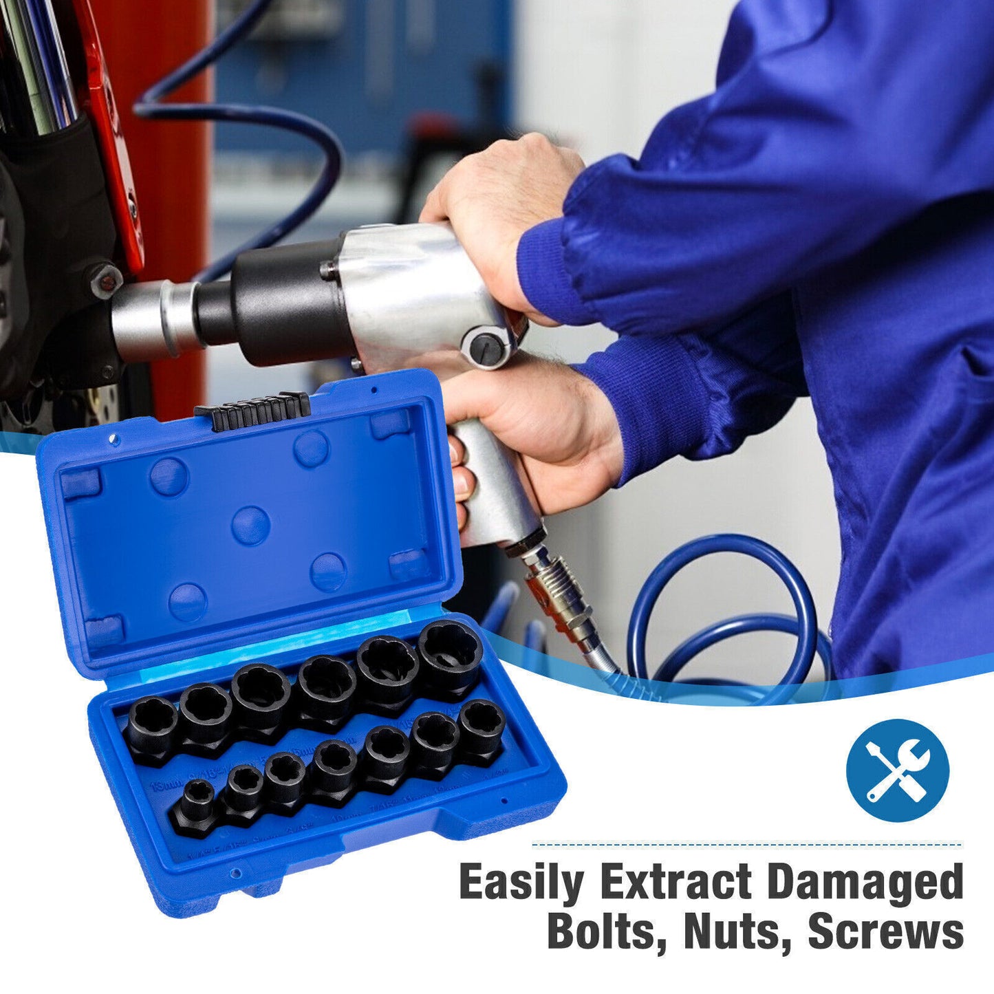 Heavy Duty Impact Bolt Extractor Kit – Nut Remover Socket Set for Rusted or Worn Fasteners
