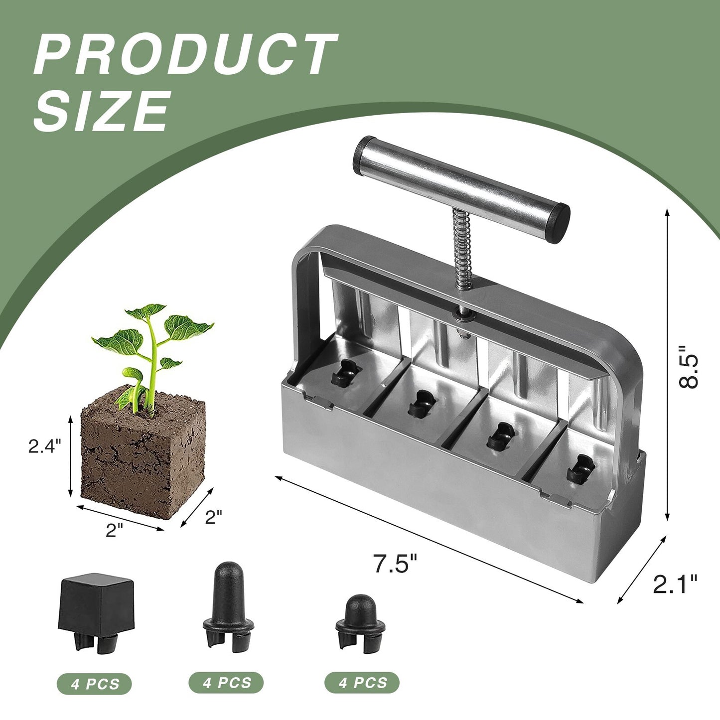 2" Metal Soil Block Maker Soil Blocker Set Mold Seedling Feeder for Seed Starter