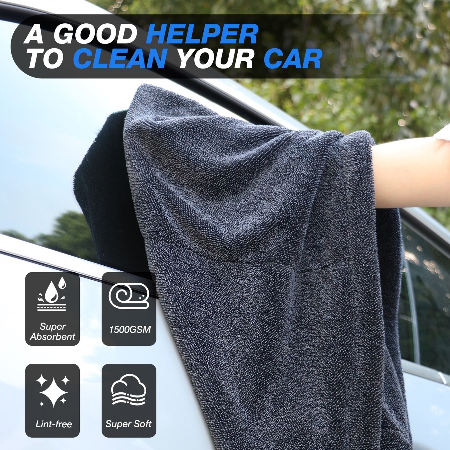  Water Absorbing Car Wash Microfiber Drying Towel Twisted Loop 1500GSM 24 X 36"