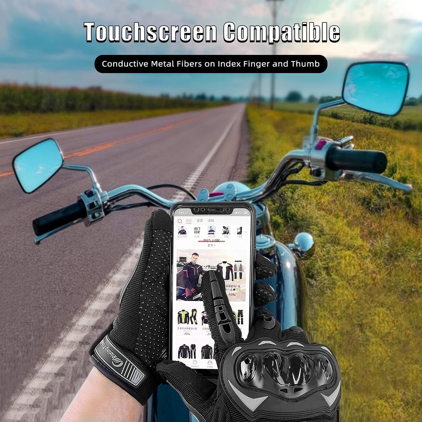 Motorcycle Gloves for Men Women Full Finger Touchscreen Motorbike Riding Gloves