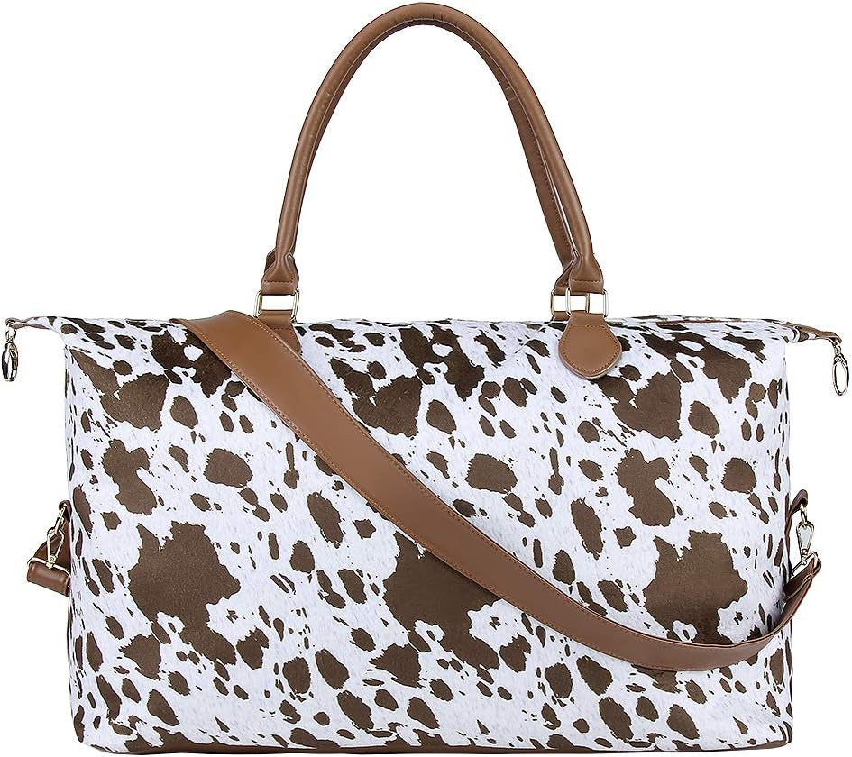 Cow Print Travel Duffle Bag Large Capacity Weekender Bag for Women