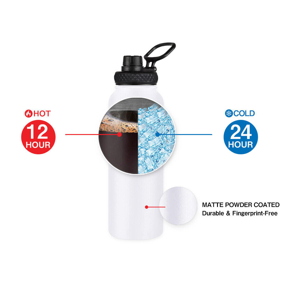 Water Bottle Stainless Steel Vacuum Double Wall Insulation Sport Wide Mouth 40 Oz 