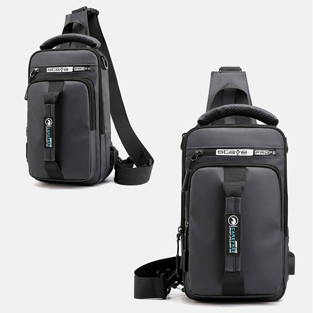 Crossbody Bag Anti-Theft Men'S Sling Crossbody Bag Chest Shoulder Messenger Backpack w/ USB Port