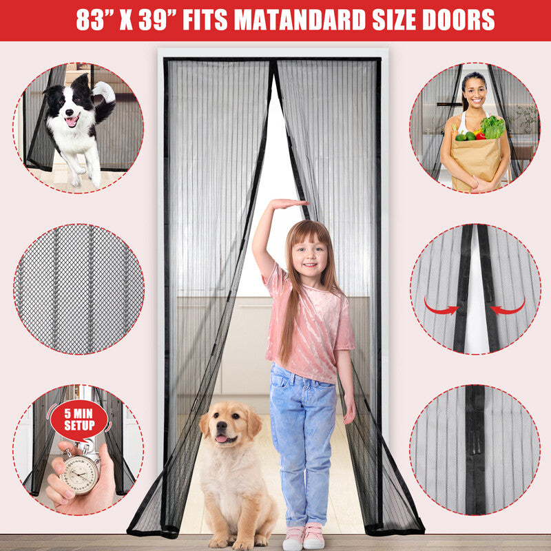 Magnetic Screen Door Mesh Curtain Heavy Duty Mosquito Net Bug Hands Free Closer