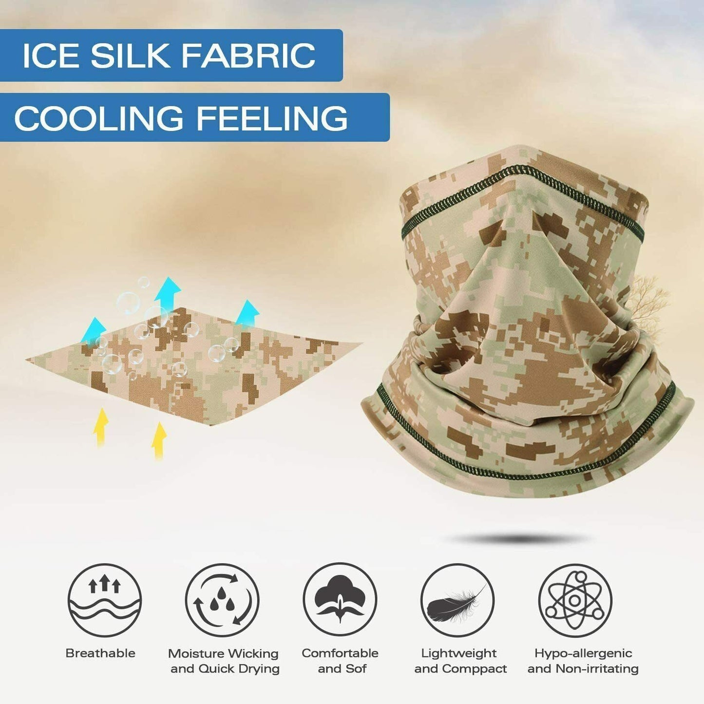 Neck Gaiter Cooling Face Mask Balaclava UV Protection Breathable Bandana Scarf
