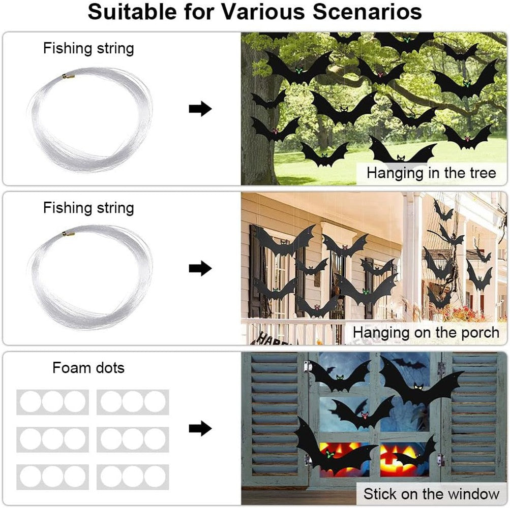 18Pcs Hanging Bats for Halloween Decoration Outdoor Large Scary Flying Bat Decor