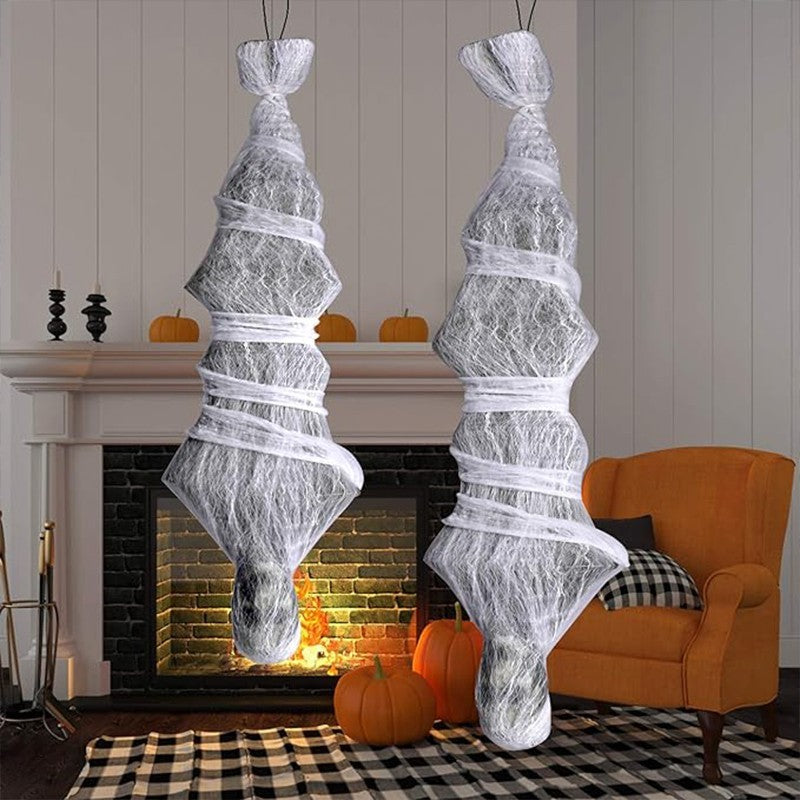 72 Inch Halloween Cocoon Outdoor Decorations, Scary Hanging Cocoon Corpse Props