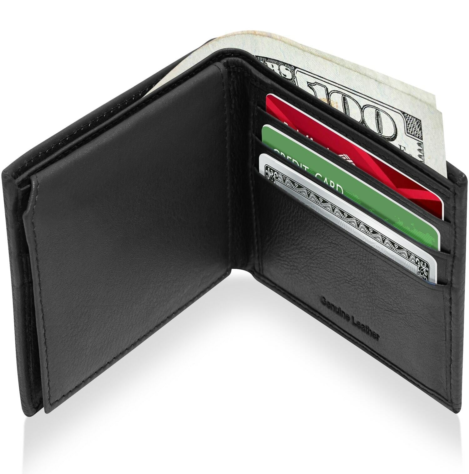 Genuine Leather Minimalist Bifold Wallets for Men RFID Blocking Slim Mens Wallet