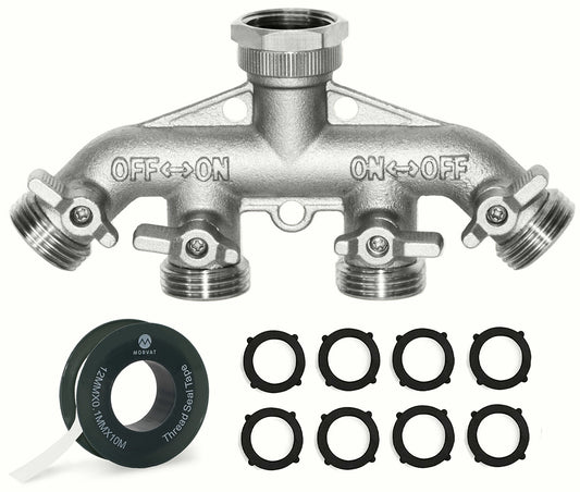 Heavy Duty Nickel Plated Brass 4 Way Garden Hose Splitter for Garden Lawn Outdoor