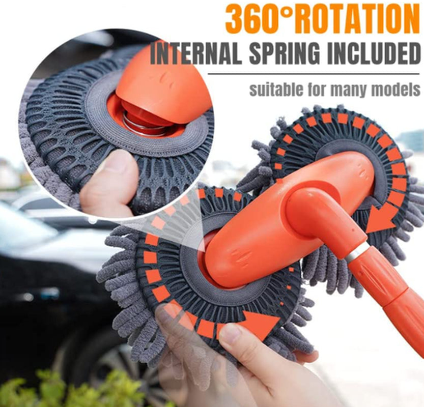 360° Rotation Head Microfiber Car Wash Brush Cleaning Mop Auto Truck Long Handle