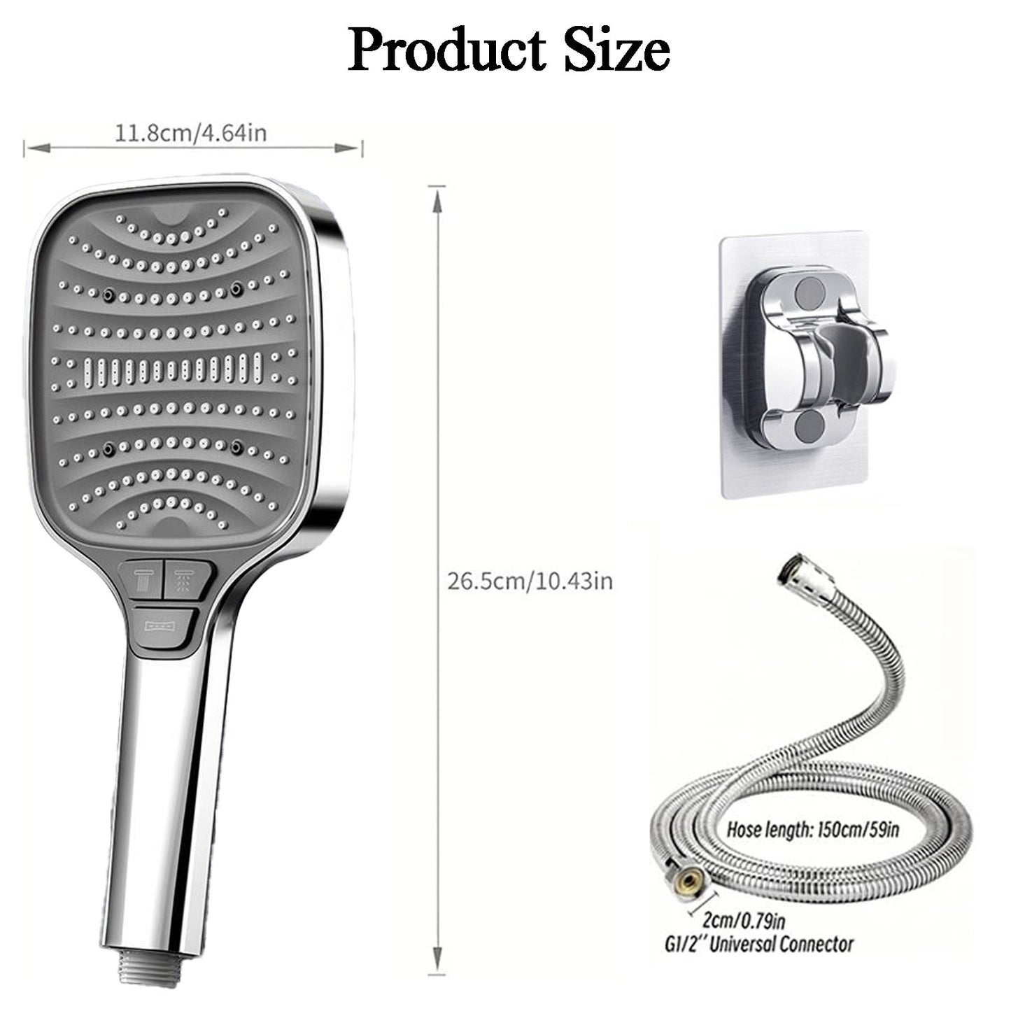 High Pressure Shower Head 8 Settings Handheld Shower Spray with 5 FT Hose+Holder