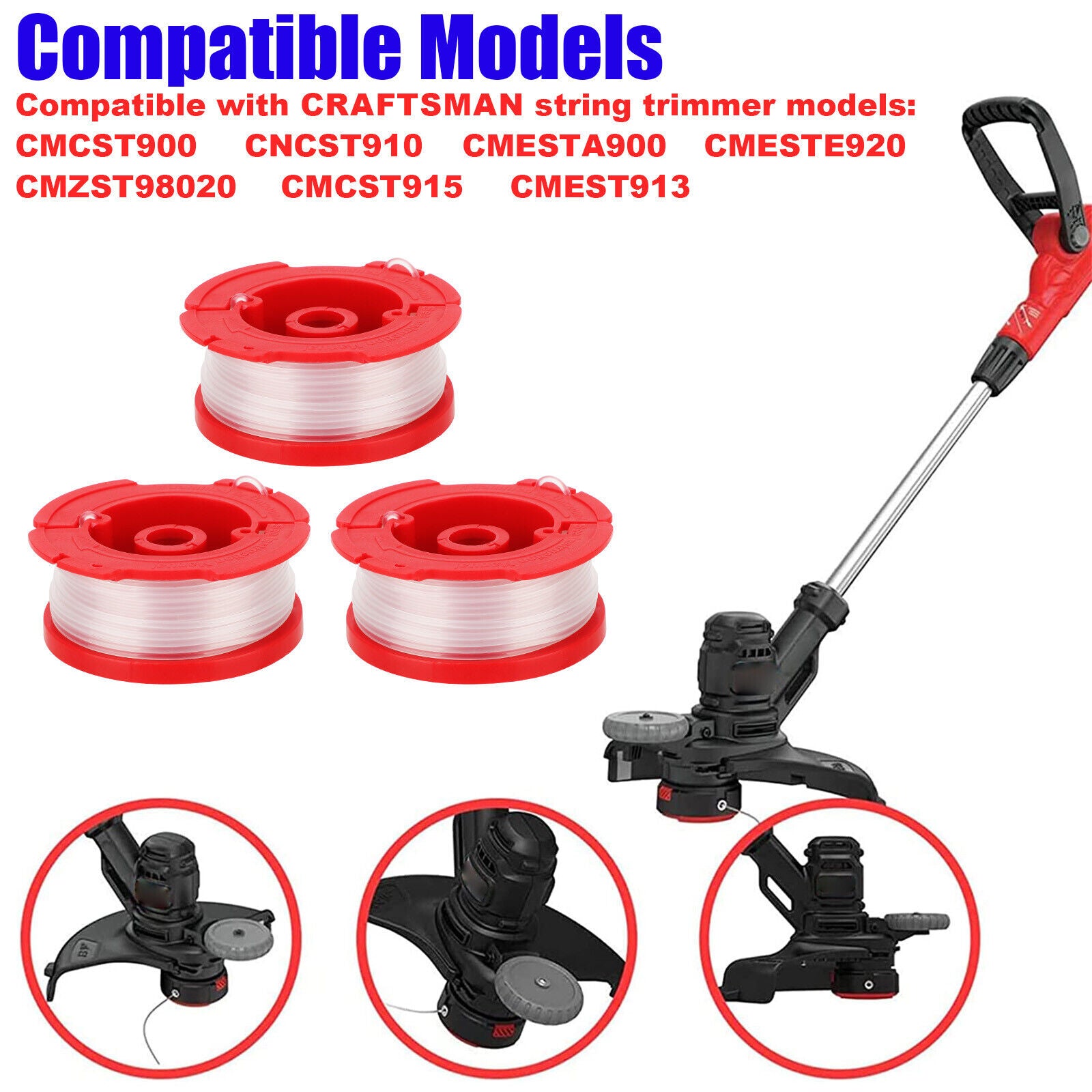 3X 30Ft Replacement String Weed Grass Trimmer Line Spool for Craftsman CMCST900