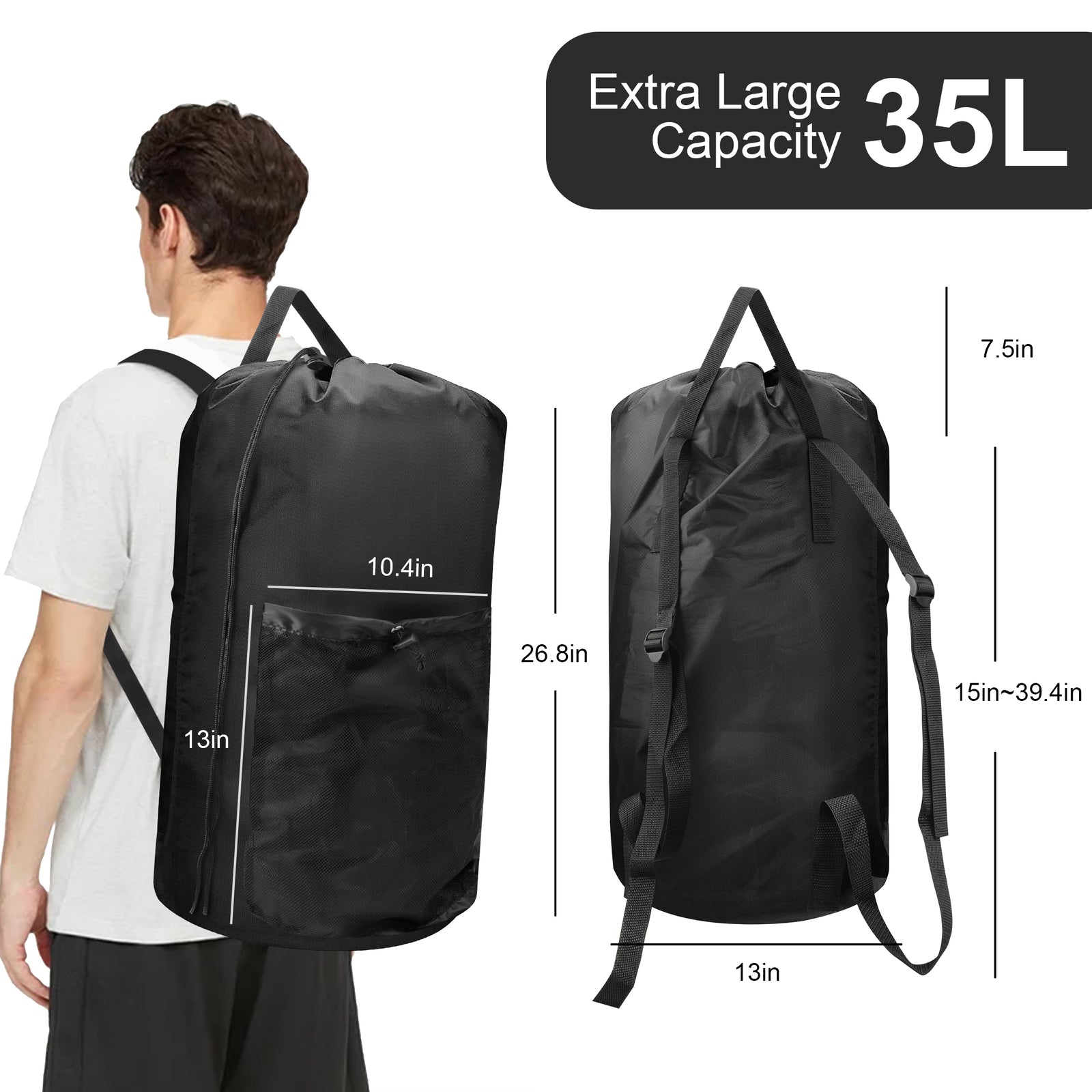 Heavy Duty Laundry Backpack Bag, Clothes Hamper for College Travel Laundromat