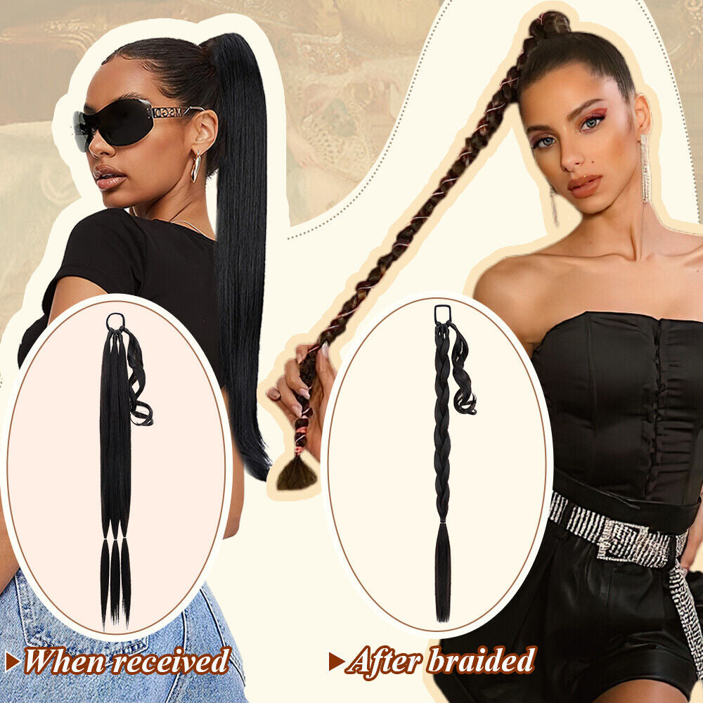 Natural as Human Braids Ponytail Wrap Bubble Thick Braiding Hair Extensions 34In