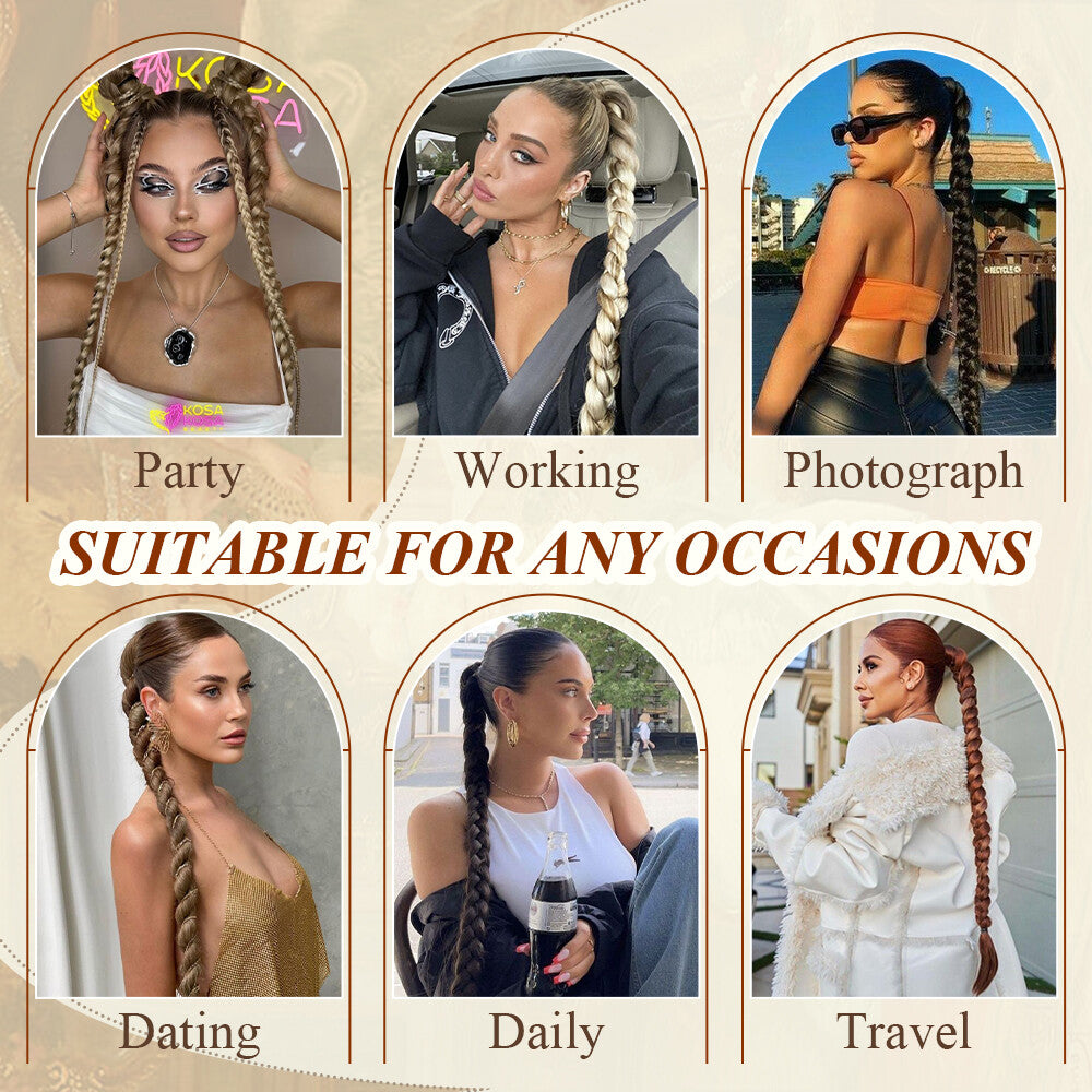 Natural as Human Braids Ponytail Wrap Bubble Thick Braiding Hair Extensions 34In