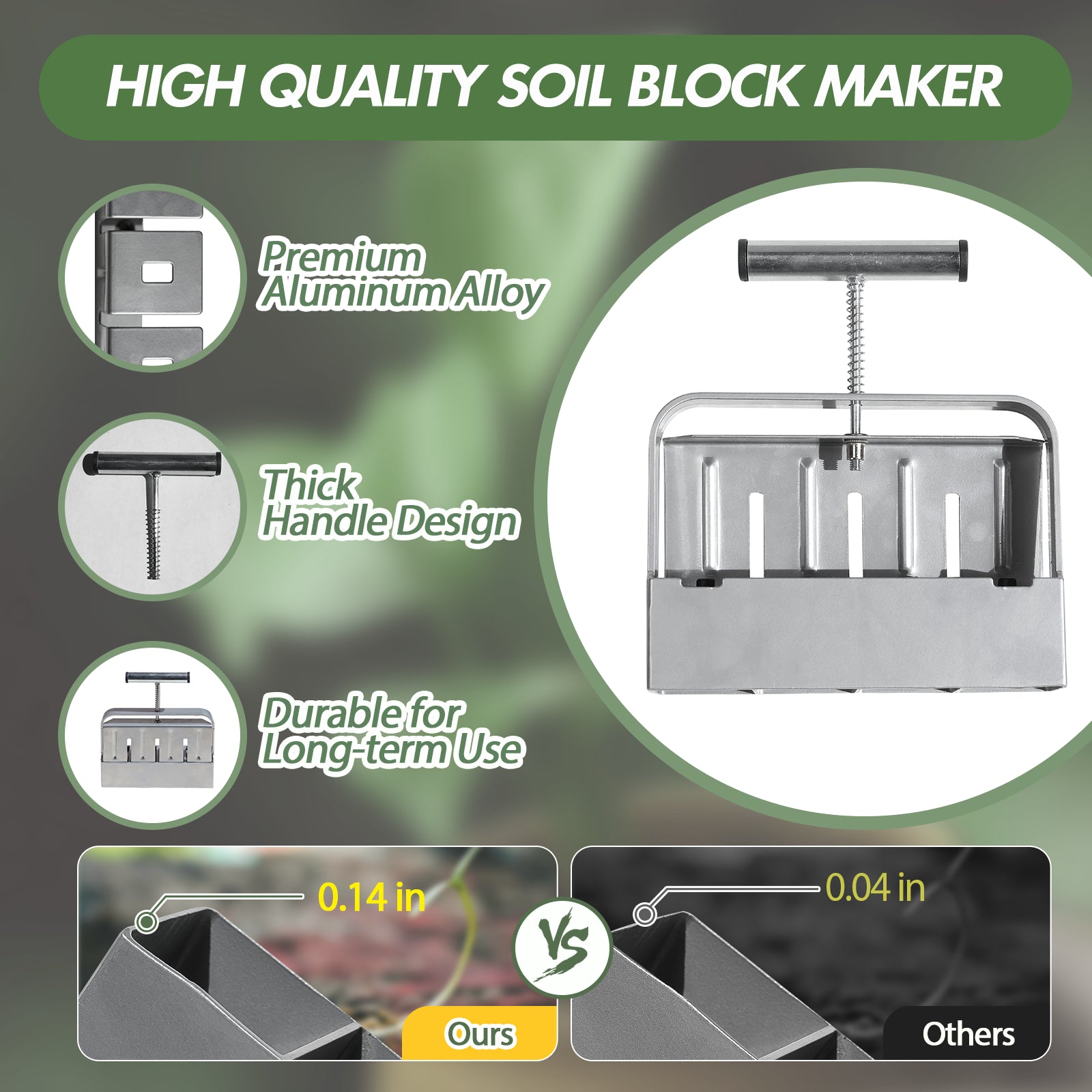 2" Metal Soil Block Maker Soil Blocker Set Mold Seedling Feeder for Seed Starter