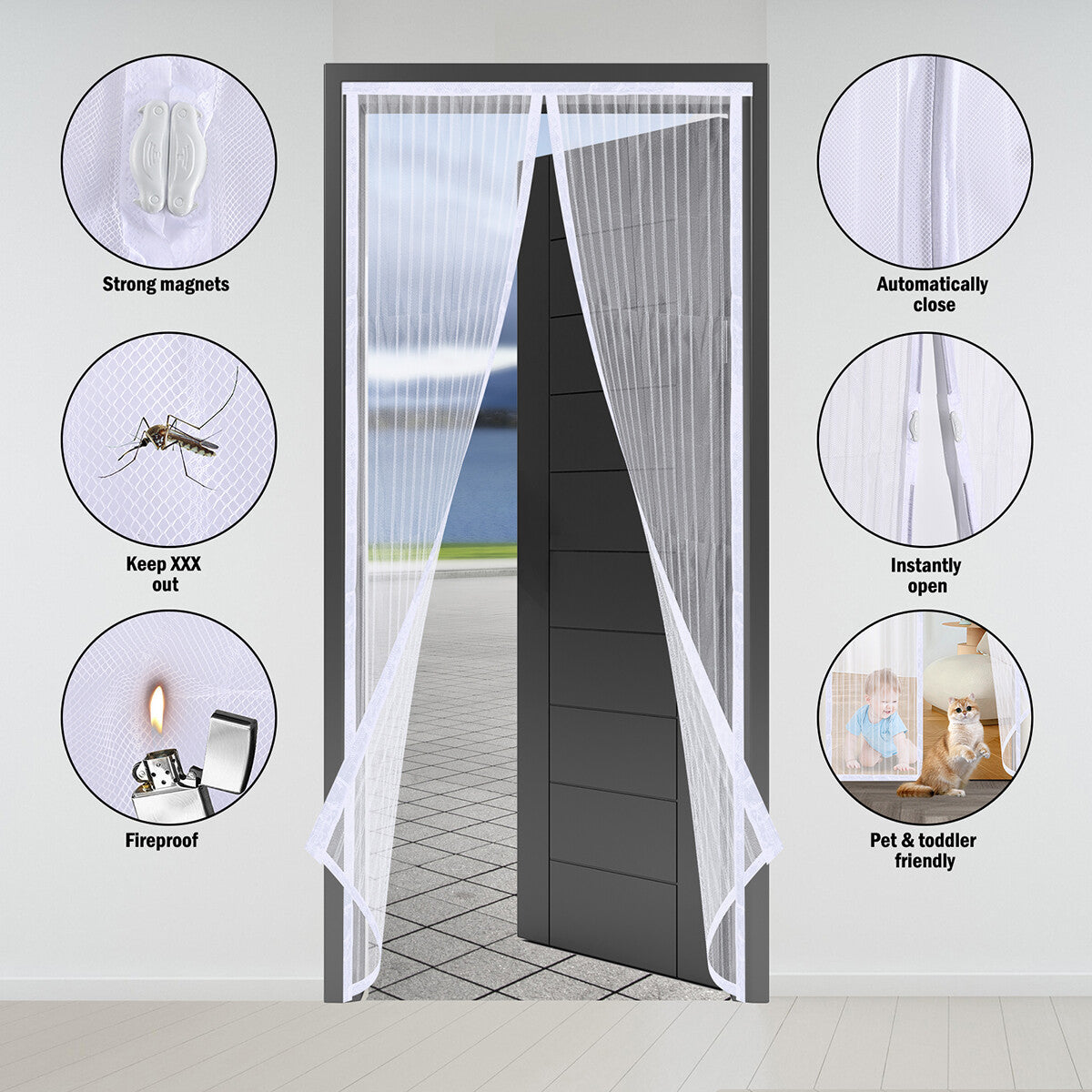 Magnetic Screen Door Mesh Curtain Heavy Duty Mosquito Net Bug Hands Free Closer
