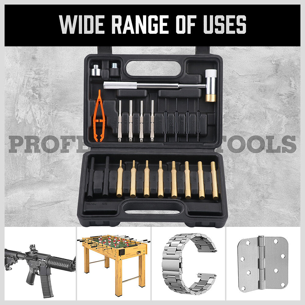 22PC Hammer & Punch Set Brass Steel Plastic Punches Gunsmithing Maintenance Case