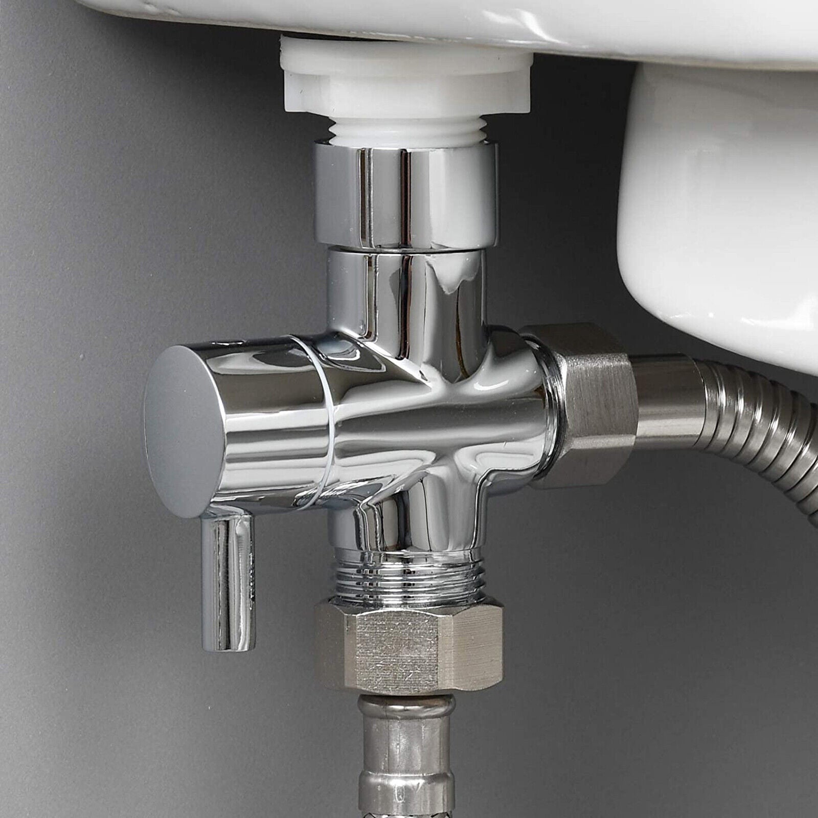 3 Way T-Adapter Chrome for Shower Head Arm Mount Diverter Valve Splitter G1/2"