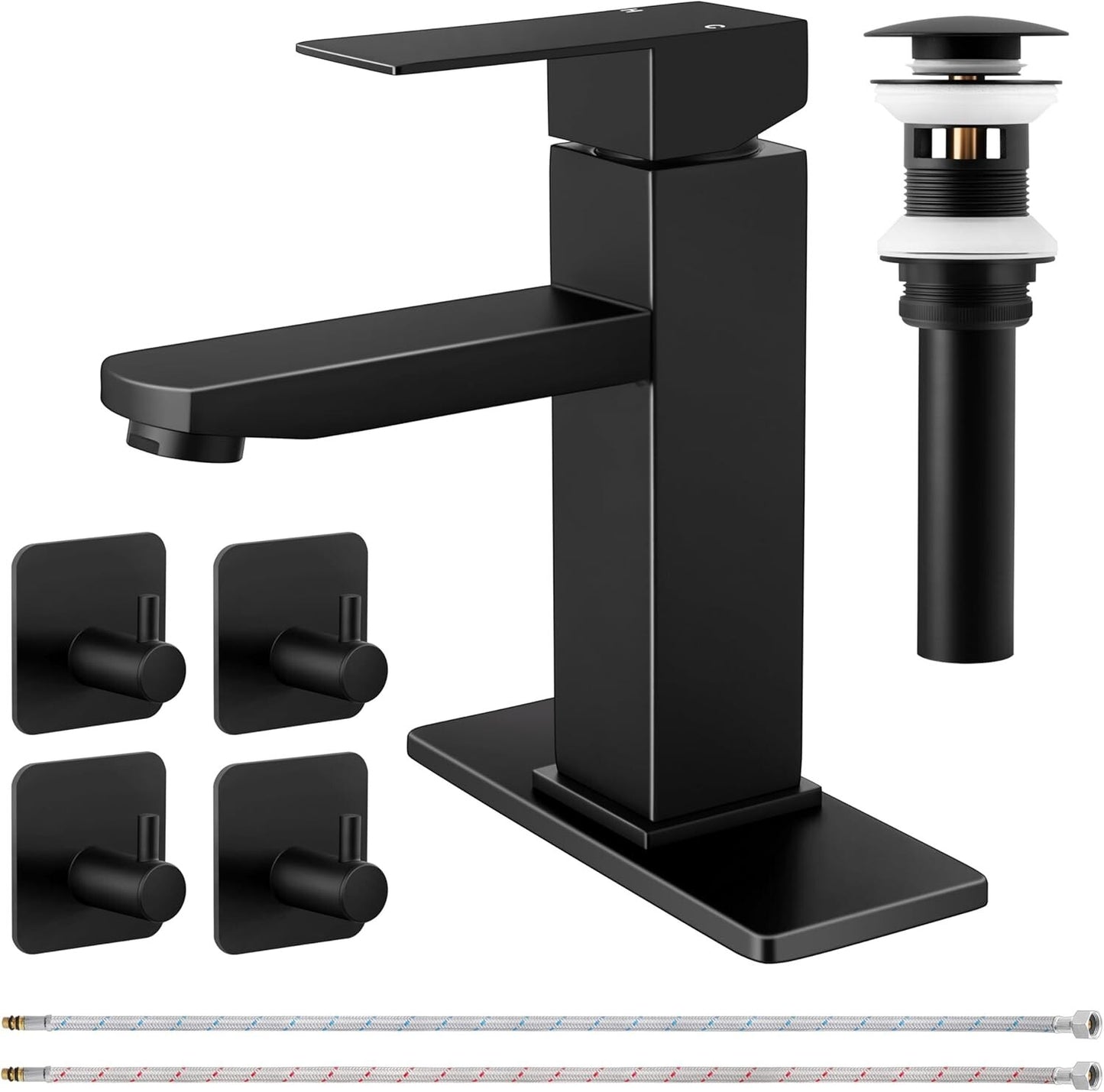Bathroom Faucet with Drain & Hooks, Brushed Nickel Bathroom Faucets for Sink 1 O