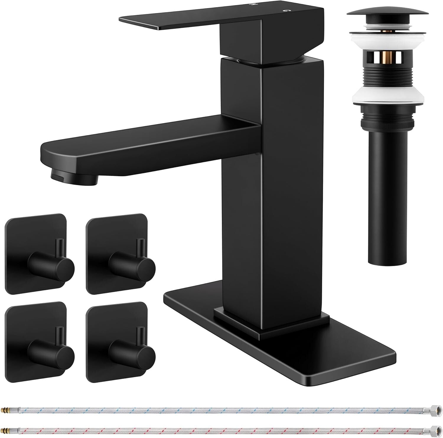 Bathroom Faucet with Drain & Hooks, Brushed Nickel Bathroom Faucets for Sink 1 O