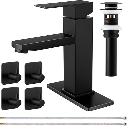 Bathroom Faucet with Drain & Hooks, Brushed Nickel Bathroom Faucets for Sink 1 O