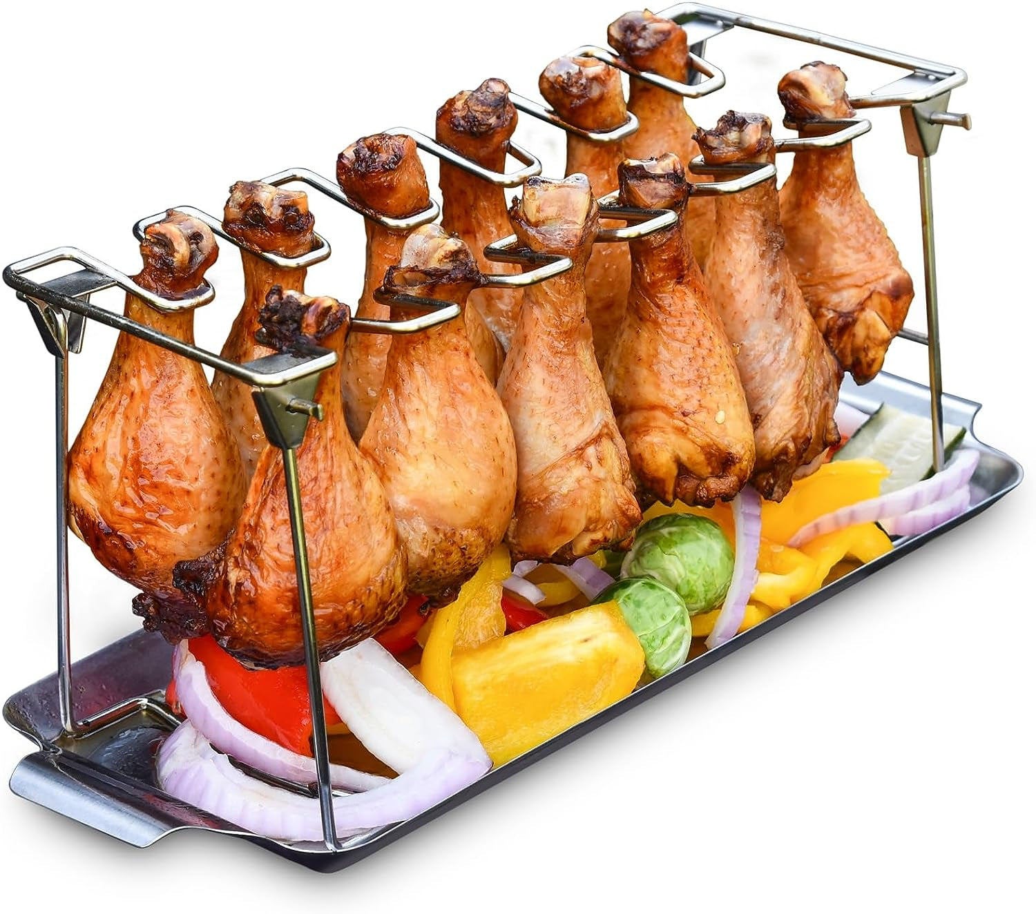 Chicken Leg Rack for Grill with Drip Tray 12 Slots Chicken Wing Rack Chicken Drumstick Holder for Grill Accessories