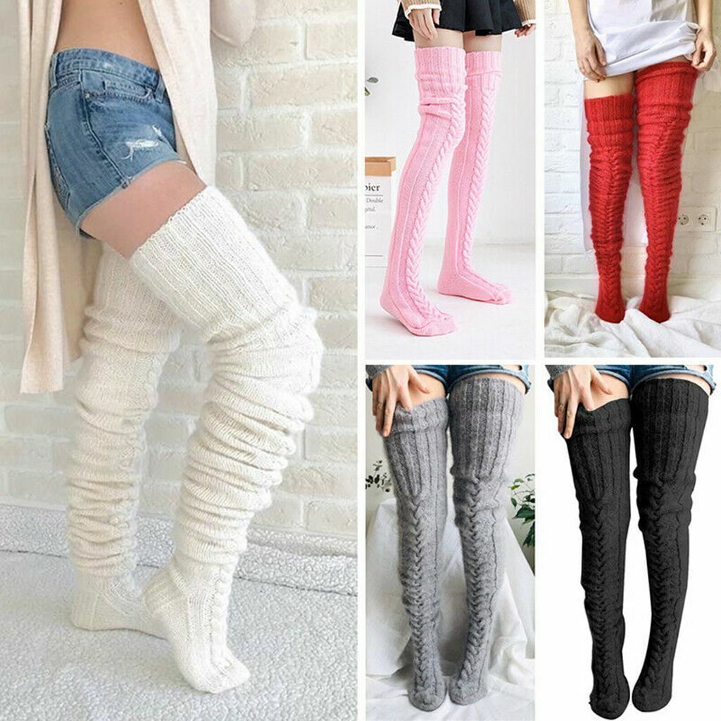 Long Socks Warm over Knee High Wool Knitted Women Thick Stockings Thigh Winter