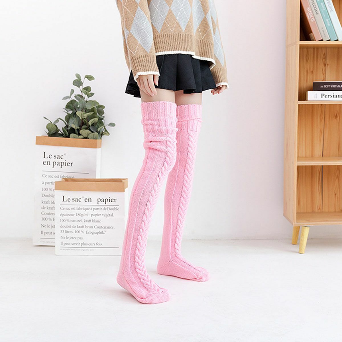 Long Socks Warm over Knee High Wool Knitted Women Thick Stockings Thigh Winter