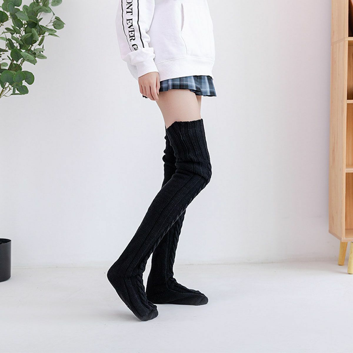 Long Socks Warm over Knee High Wool Knitted Women Thick Stockings Thigh Winter