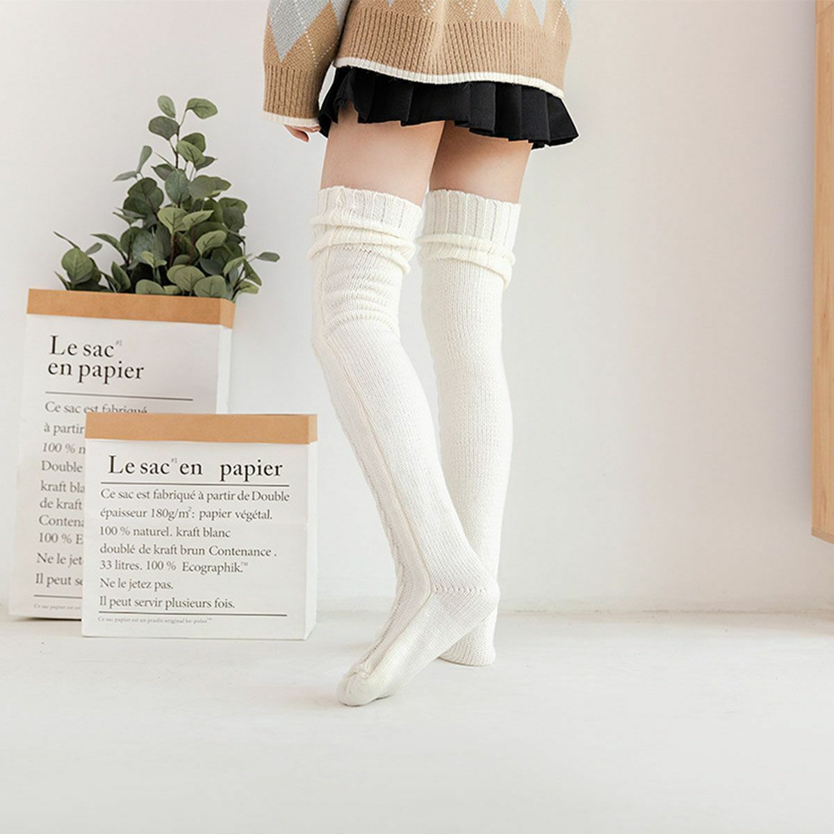 Long Socks Warm over Knee High Wool Knitted Women Thick Stockings Thigh Winter