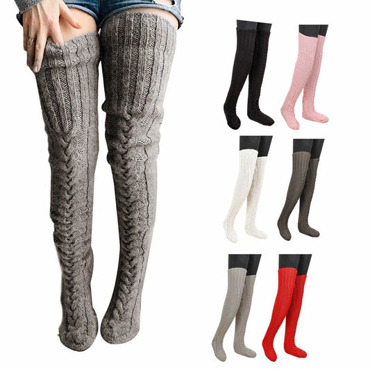 Long Socks Warm over Knee High Wool Knitted Women Thick Stockings Thigh Winter