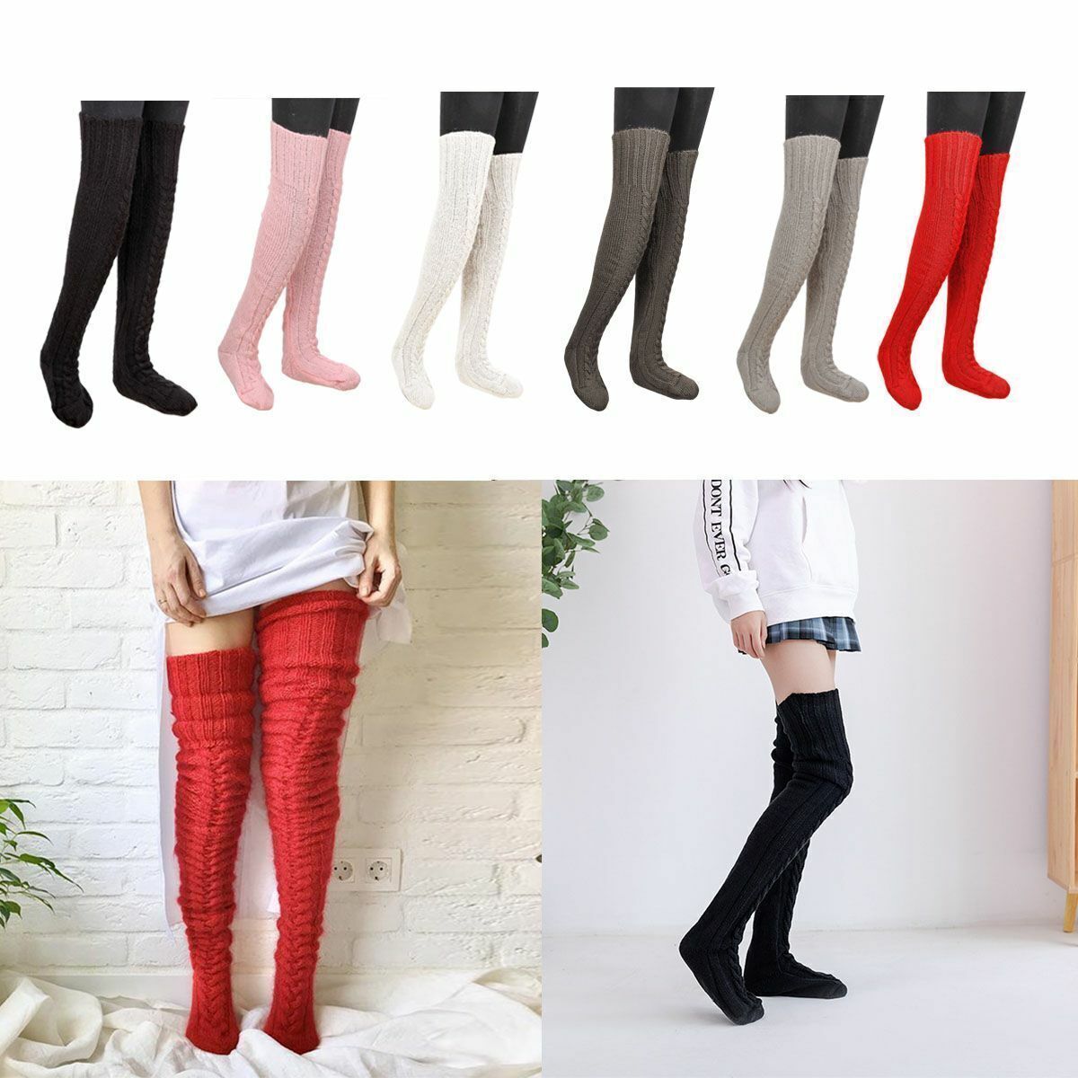 Long Socks Warm over Knee High Wool Knitted Women Thick Stockings Thigh Winter
