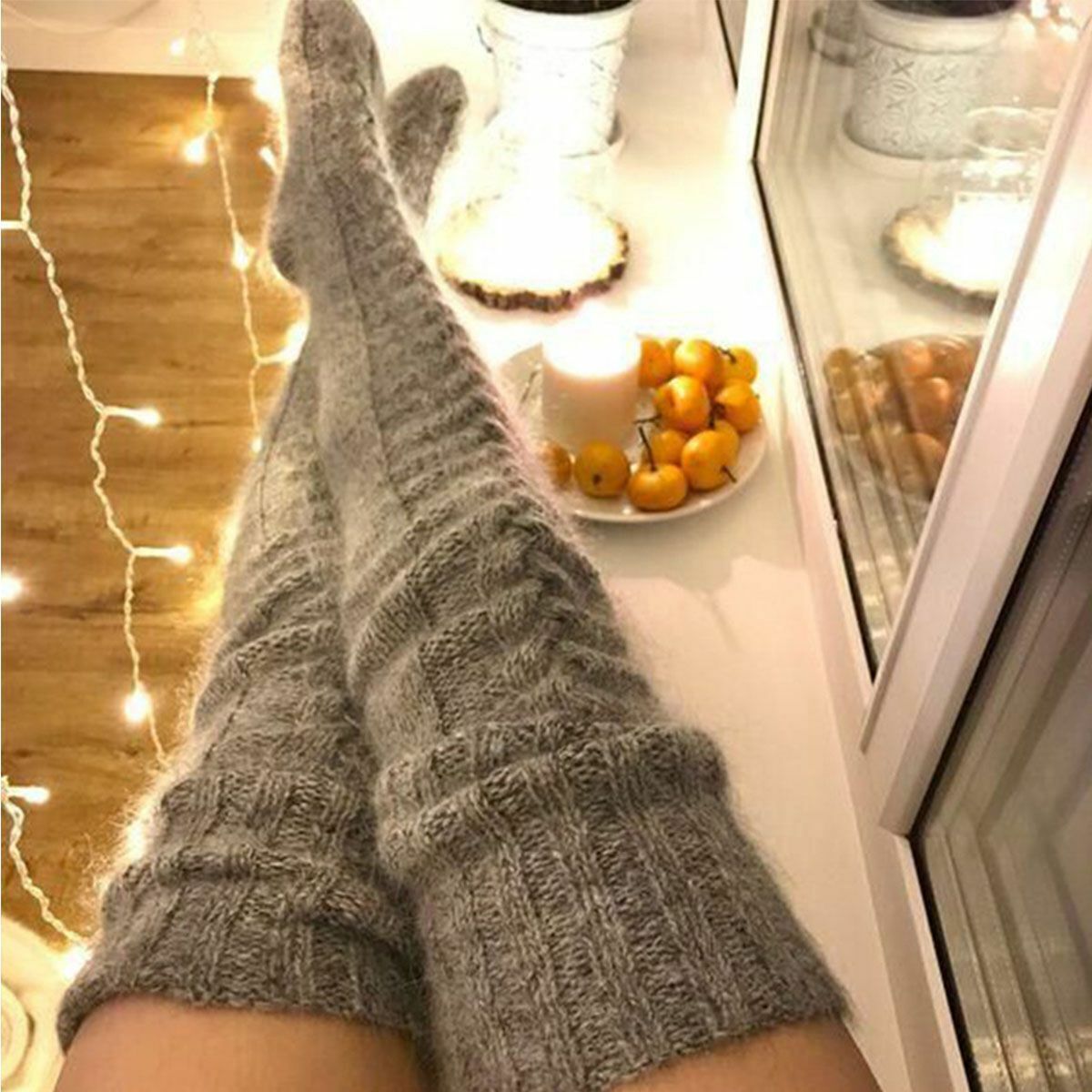 Long Socks Warm over Knee High Wool Knitted Women Thick Stockings Thigh Winter