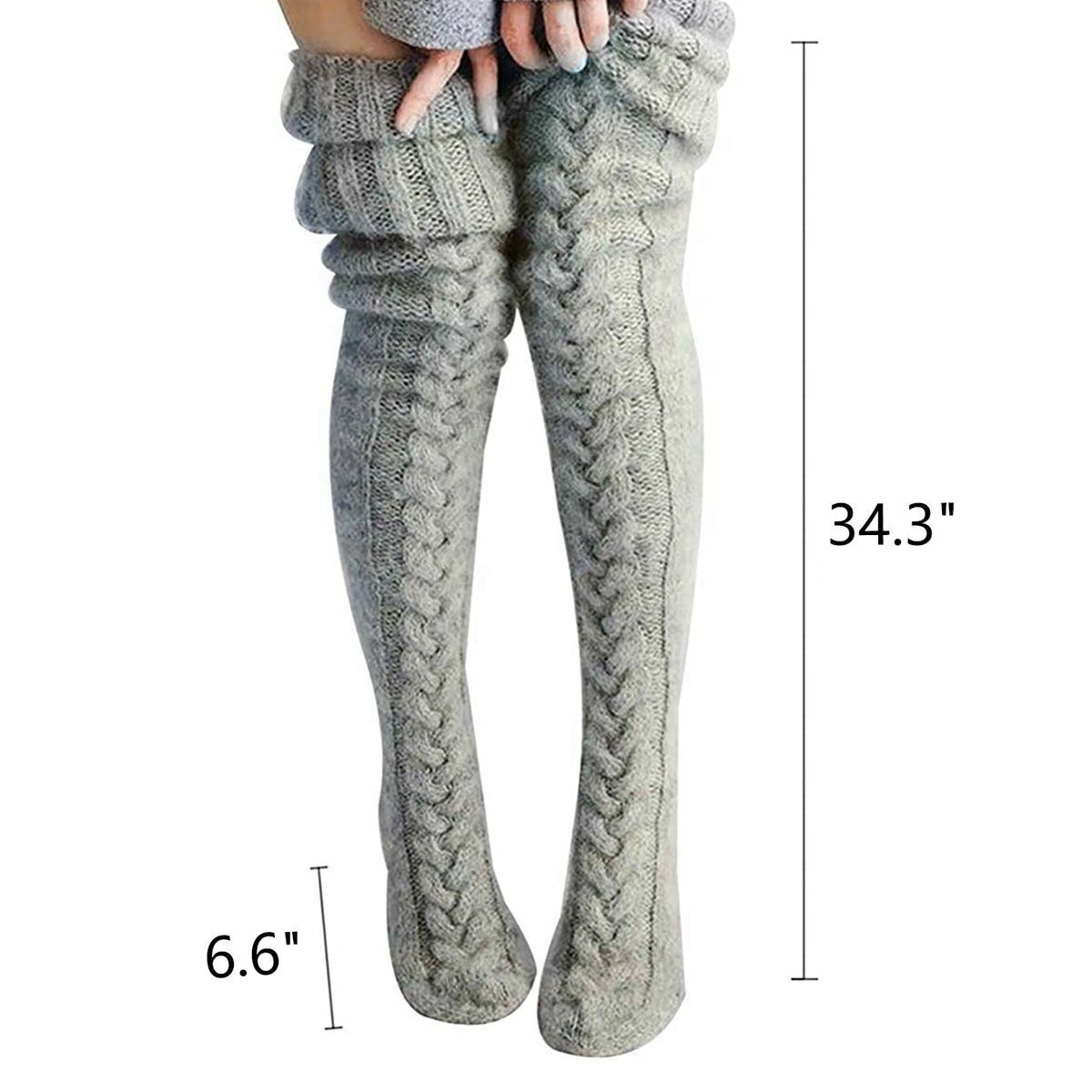 Long Socks Warm over Knee High Wool Knitted Women Thick Stockings Thigh Winter