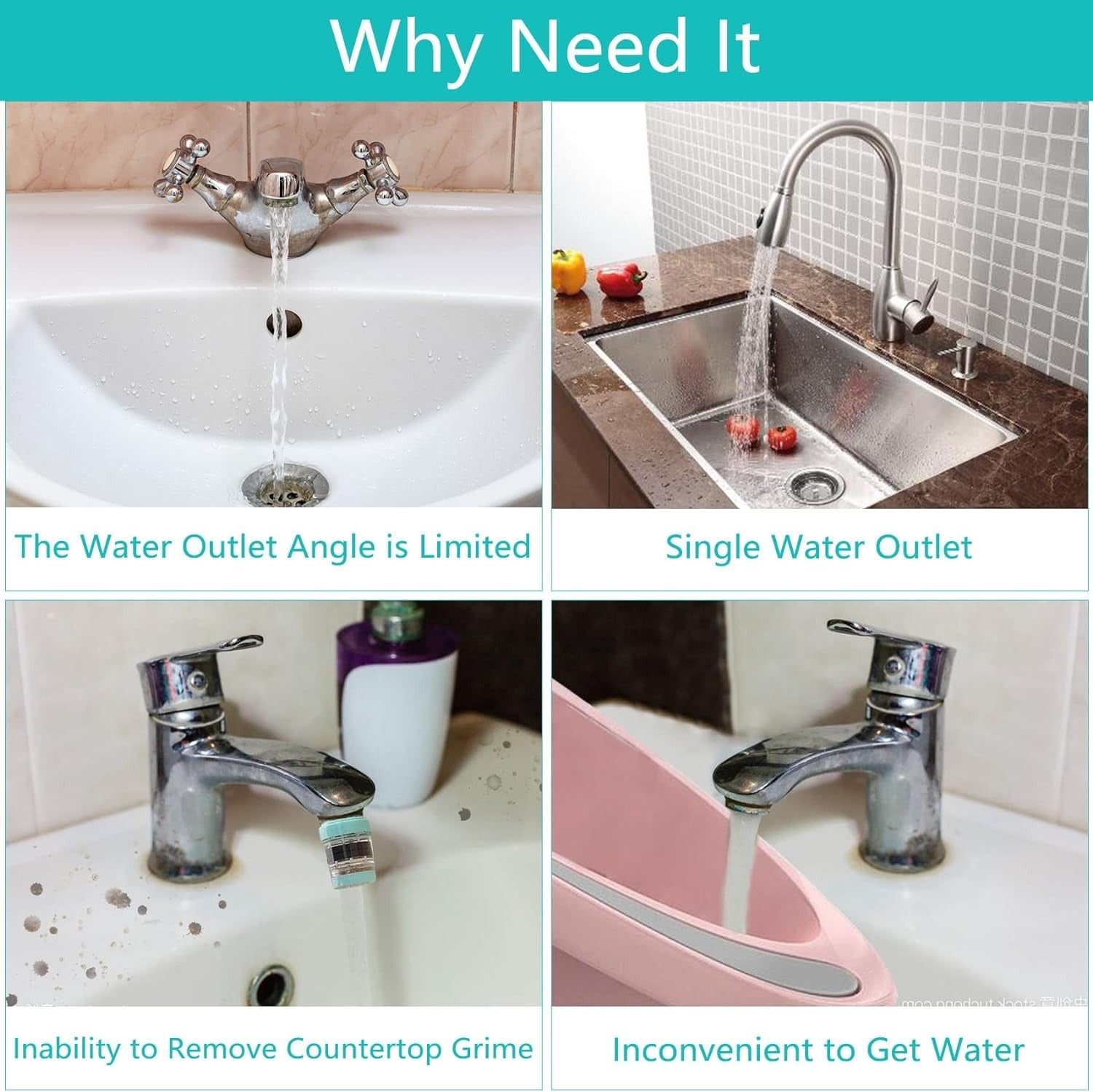 Universal 1440° Swivel Extension Faucet Rotate Robotic Arm Tap Extenders 2 Mode
