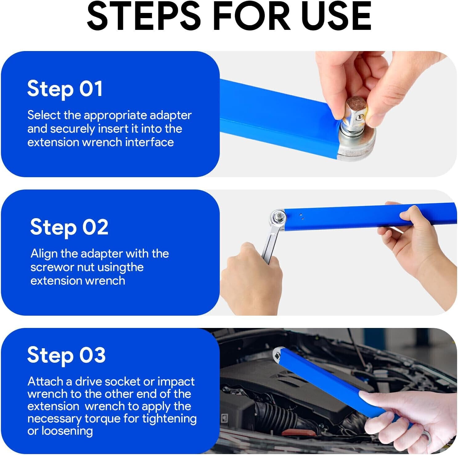 Offset Extension Wrench Set Ratchet Spanner Wrench with Extender Adapter Fast