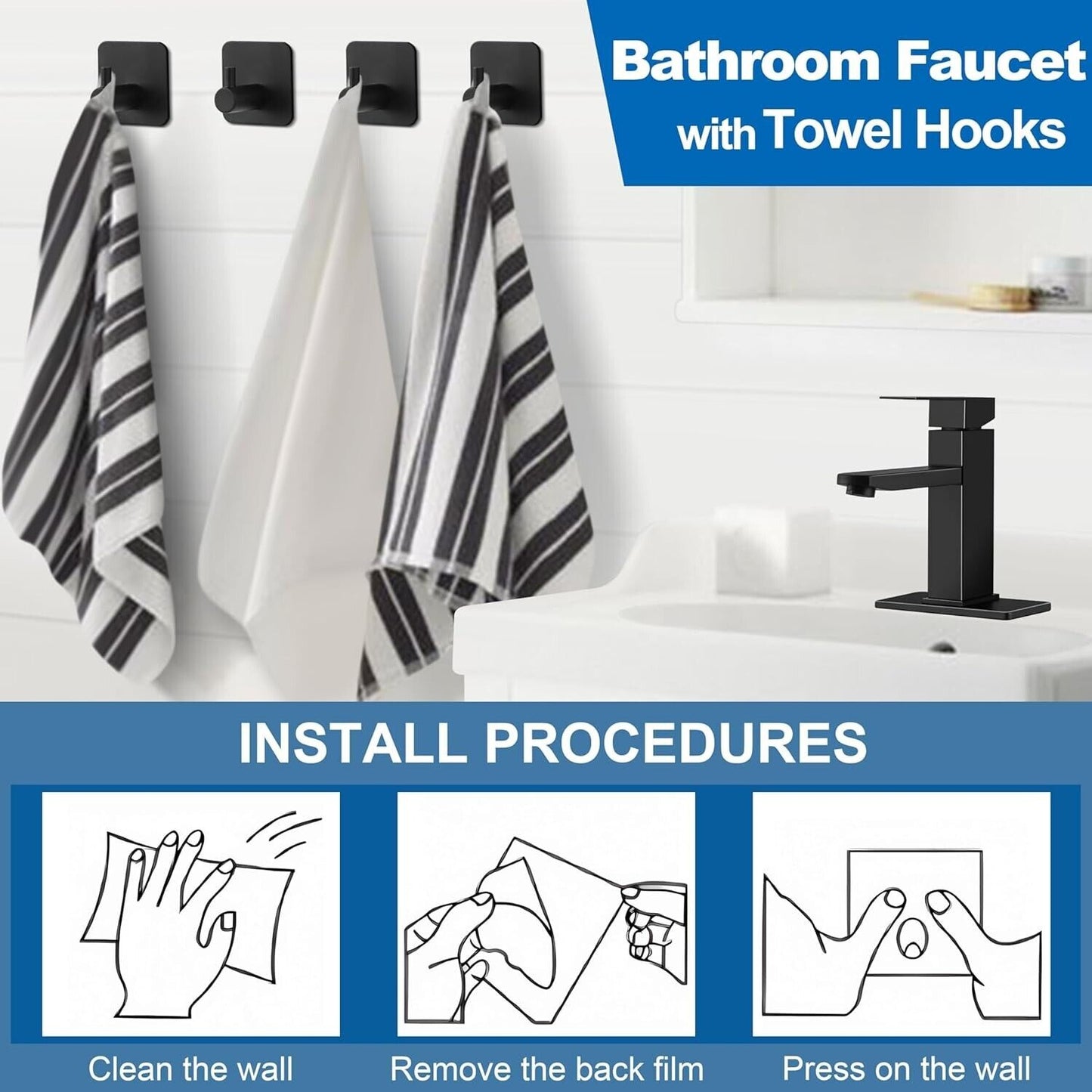 Bathroom Faucet with Drain & Hooks, Brushed Nickel Bathroom Faucets for Sink 1 O