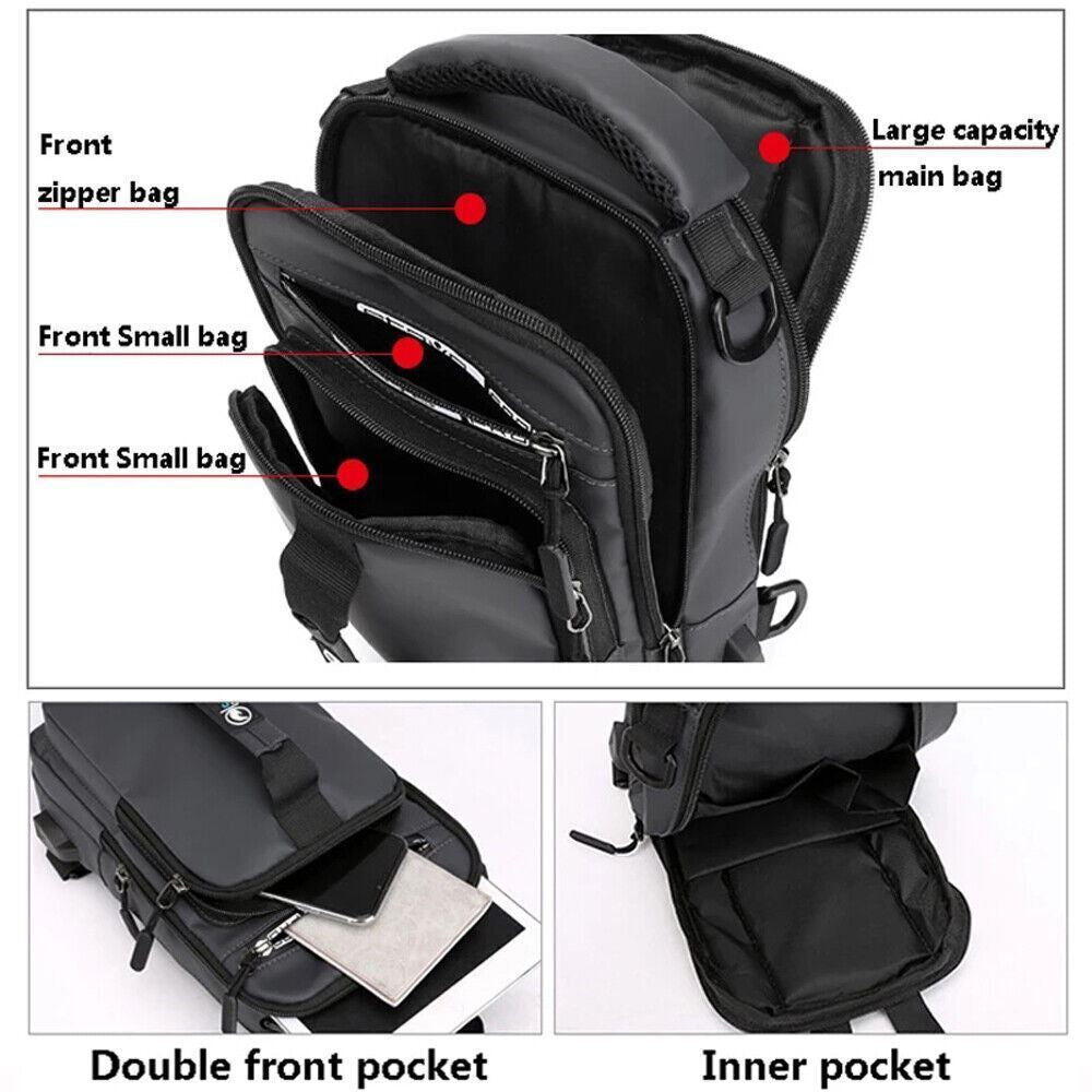 Crossbody Bag Anti-Theft Men'S Sling Crossbody Bag Chest Shoulder Messenger Backpack w/ USB Port