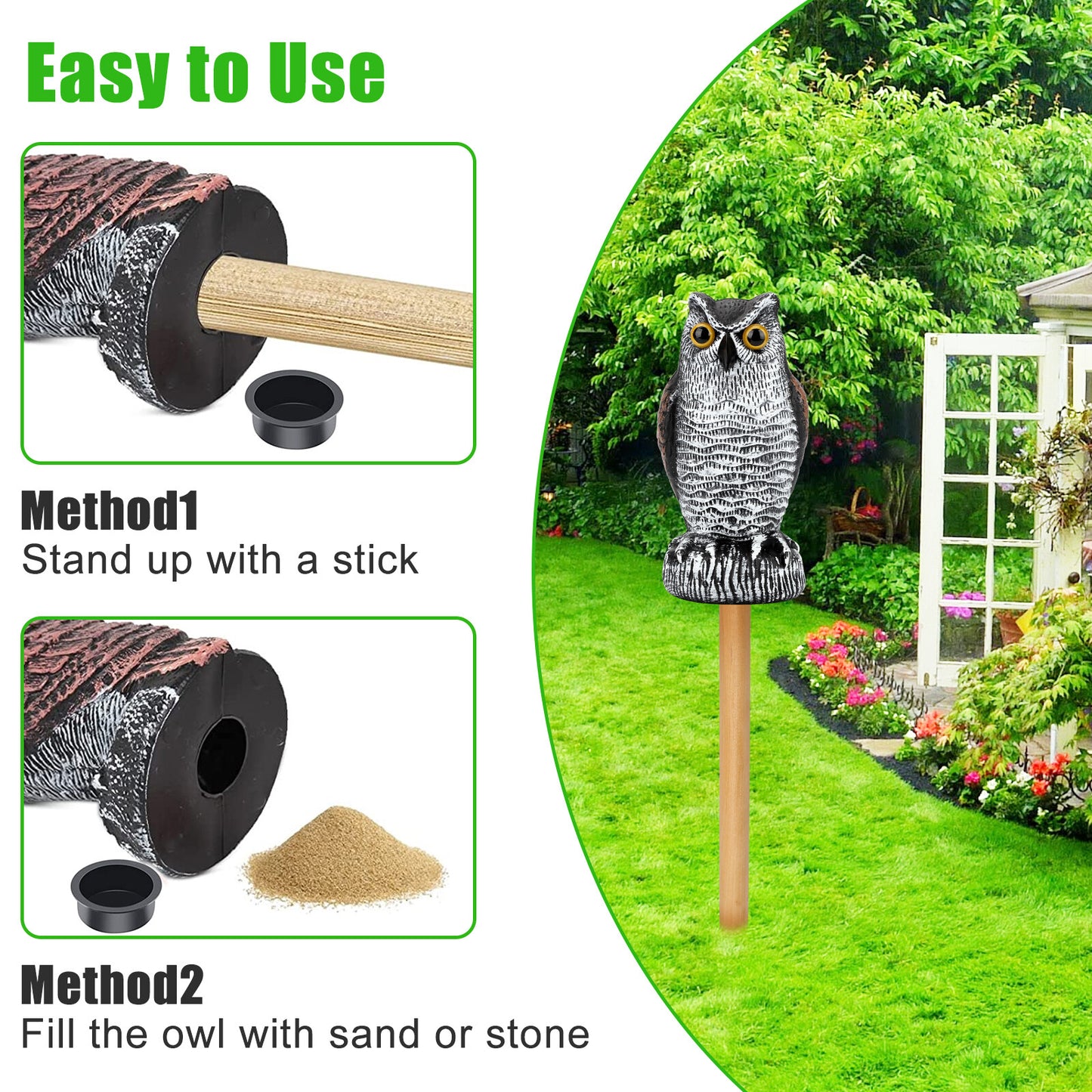 Owl Garden Statue Decoy – Outdoor Yard Decoration Bird Scare Figure