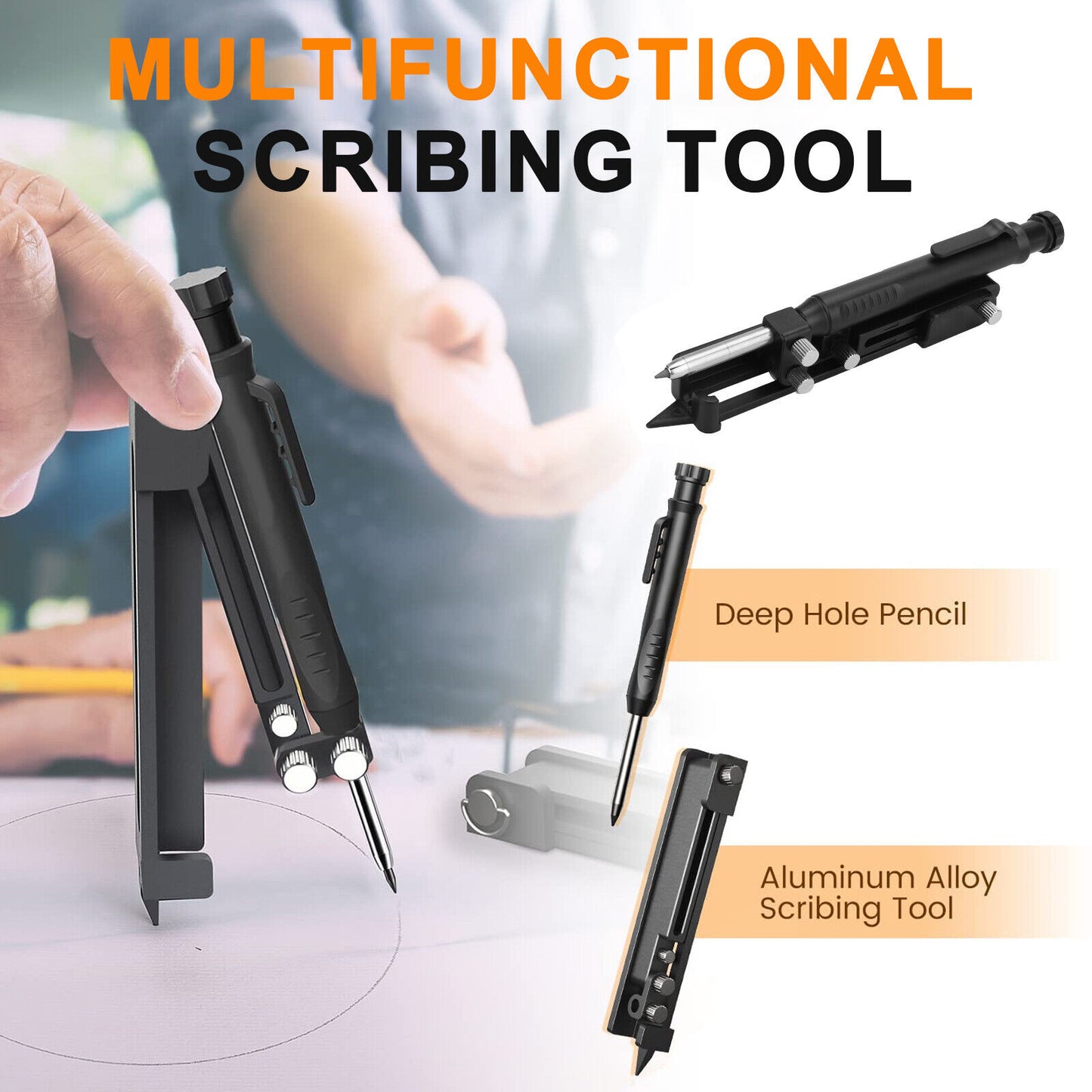 Multifunction Scribing Tool Adjustable Woodworking Measuring Construction Pencil