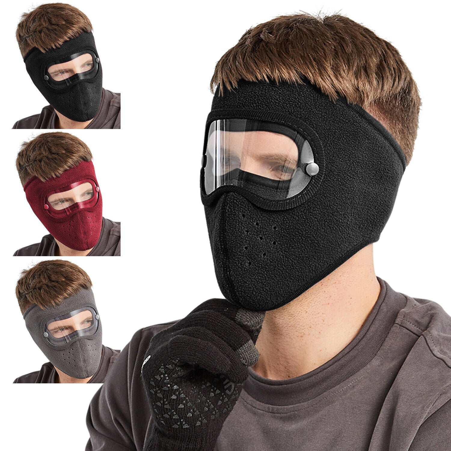 Fleece Warm Winter Balaclava Face Mask with Anti-Fog Goggles Windproof Skull Cap
