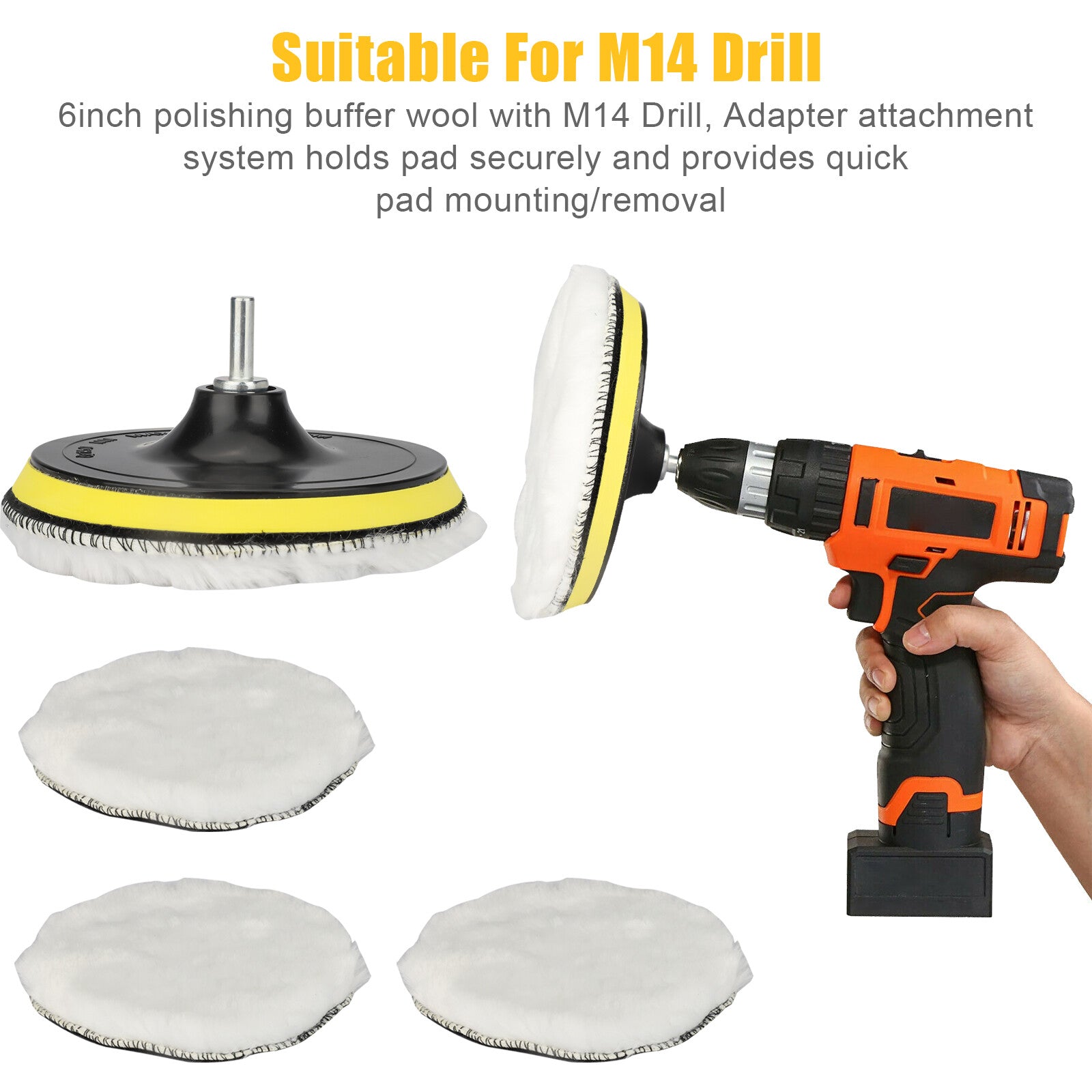 5X 6" Car Polishing Pads Buffing Wool Wheel Mop Kit Bonnet Buffer Pad Polisher