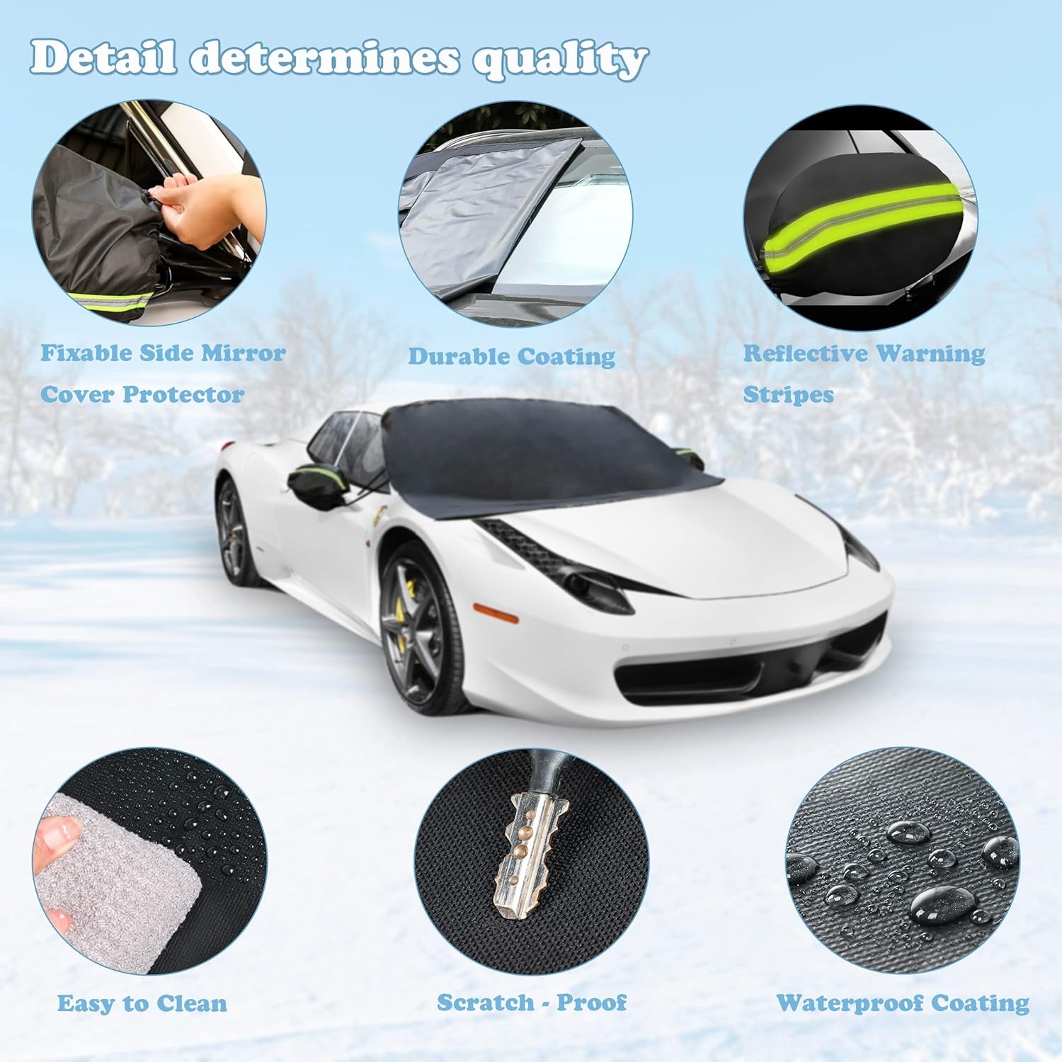 Car Windshield Snow Cover for Ice and Snow Durable 600D Oxford Fabric with Side Mirror Covers Ice Scrapers