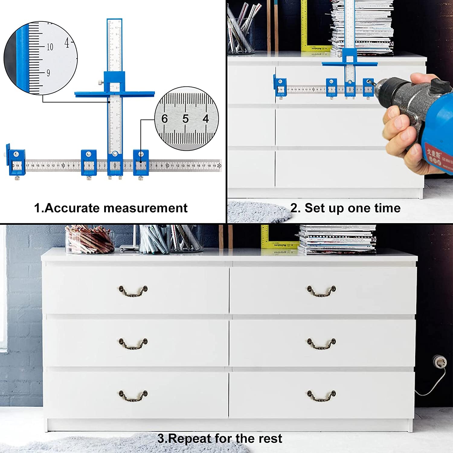 Cabinet Hardware Jig Guide for Installation of Handles Knobs on Doors and Drawer, Cabinet Template Tool for Handles and Pulls