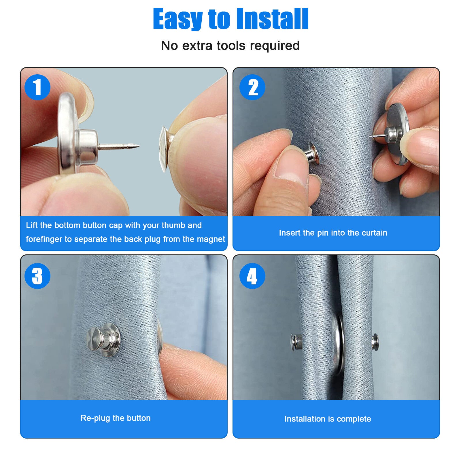 10 Pairs Magnetic Curtain Button Clips Nail Free Buckle Home Anti-Light Leakage