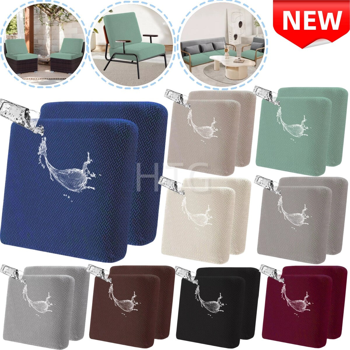 2pcs 100% Waterproof Patio Stretch Sofa Cushion Covers Outdoor Chair Cushion Covers